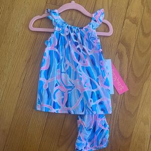Lilly Pulitzer baby shireen shift dress with bloomers skim blue reel nauti